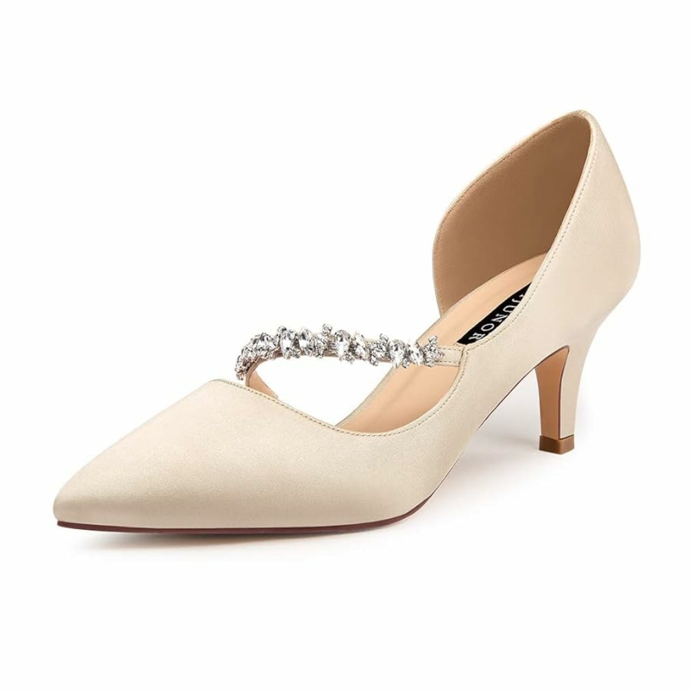 Elegant Cream Embellished Pointed-Toe D'Orsay Pump